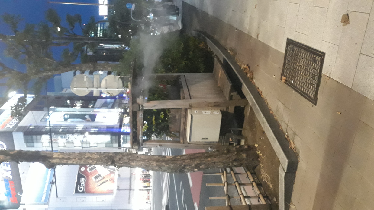Wasserdampfmaschienen am Straßenrand von Tokio, Japan