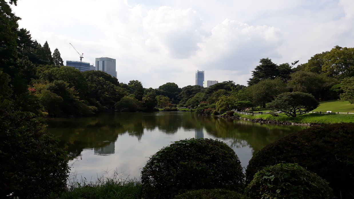 park mit der tokio skyline im hintergrund